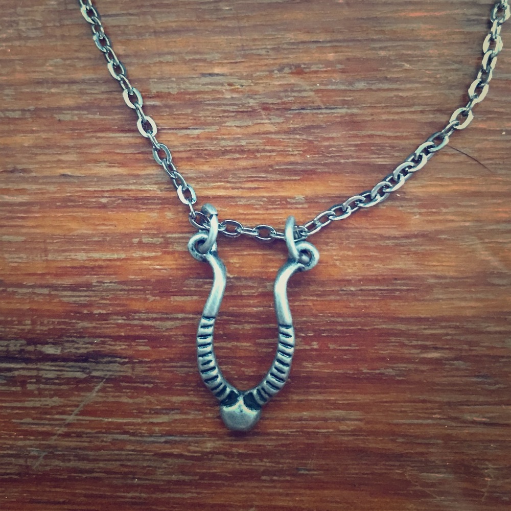 Antique Silver Tone Necklace w/ Gazelle Horn Charm